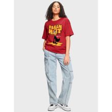 Bewakoof Women's Red Feel'n Hot Graphic Printed Oversized T-shirt