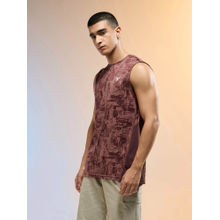Technosport Men Brown Jacquard Slim Fit Round Neck Double Cool Sports Tank Top