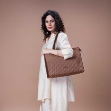 Joon Blu Tan-Brown Oversized Laptop Tote Bag (L)