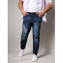 Instafab Plus Mens Navy Blue Minimal Distressed Denim Jeans