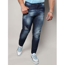 Instafab Plus Mens Navy Blue Embroidered Patched Denim Jeans