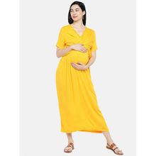 Blush9 Maternity Yellow Overlapping Maxi Maternity And Nursing Dress