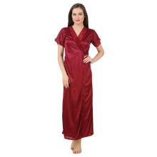 Fasense Women Satin Nightwear Sleepwear Solid Long Robe SR060 - Maroon