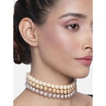 Estele Gold Plated Charming Multi-Colour Three Line Pearl Choker for Women