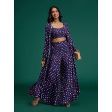 Gajra Gang Global Gypsy Navy Blue Rayon Bandhani Jacket, Bustier & Sharara