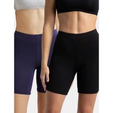 Jockey 1529 Women Super Combed Cotton Shorties - Black and Classic Navy (Pack of 2)