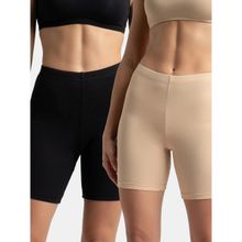 Jockey 1529 Women Super Combed Cotton Shorties - Black and Skin (Pack of 2)