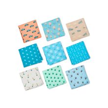 hexafun 100 Perc Organic Cotton Mens Hankies, Pack of 9, Sea and Travel and High Theme