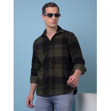 CRIMSOUNE CLUB Mens Olive Checked Pure Cotton Corduroy Shirt