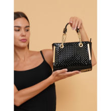 Fabbhue Womens Black Textured Small Handheld Bag