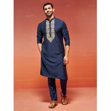 Vastramay Men Navy Blue Viscose Kurta