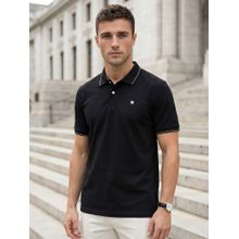 Louis Philippe Men's Solid Black Polo T-Shirt with Contrast Tipping on Collar and Sleeves