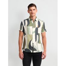U.S. Polo Assn. Denim Co. Abstract Printed Multi Color Short Sleeves Spread Collar Shirt