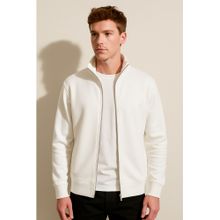Parcel Yard Men Full Sleeve Full Zipper Collar White Sweatshirt