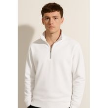 Parcel Yard Men Full Sleeve Zipper White Sweatshirt