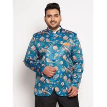 Vastramay Plus Men's Turquoise Blue Printed Jodhpuri