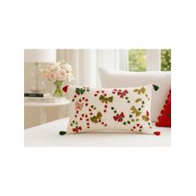 THROW PILLOW Printed Candy Cane With Corner Tassels Cushion Cover (12x18 Inches)
