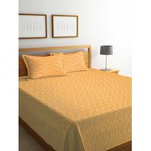 FABINALIV Mustard Floral Handwoven Bedcover with 2 Pillow Covers (King)