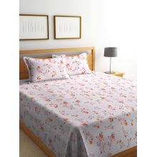 FABINALIV Pink Floral Cotton Blend Quilted Bedcover with 2 Pillow Covers (King)