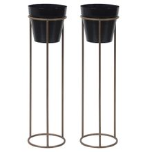 Amaya Decors Big Pot Shape Planter Gold & Black Planter Stand Set of 2
