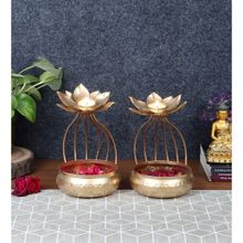 Amaya Decors Gold Decorative Platter Bowl with Flower Set of 2