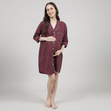Mackly Womens Burgundy Lines Maternity Shirt Dress