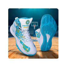 Vector X Graffiti 3D Texture Rubber Sole High Ankle Cyan White Basketball Court Shoes