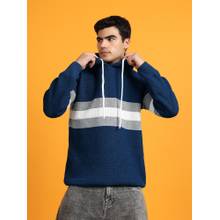 Kvetoo Men Blue Stripes Acrylic hoodie