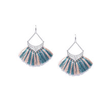 Blueberry Silver And Peach Tassel Earrings