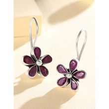 Peora 925 Sterling Silver Oxidised Anti Tarnish CZ Faux Ruby Floral Drop Earrings-PF59E47R