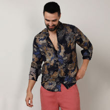 Campus Sutra Mens Royal Blue & Midnight Black Paisley Flora Shirt