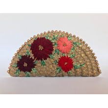 Dhaaga Handcrafted Half Moon Clutch Floral Embroidery