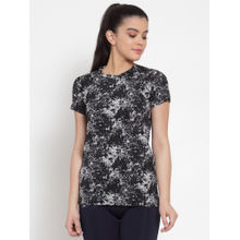 Cukoo Black & Grey Abstract Print Active Wear/Yoga/Gym/Sports T-Shirt