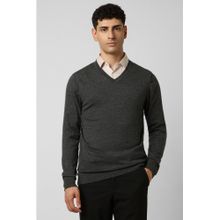 Van Heusen Men Grey Textured V Neck Sweater