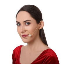 Accessher Gold Plated Handcrafted Kundan Nose Ring/Nath with Chain for Women & Girls