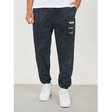 Styli Men's Black Pocket Print & Panel Detail Oversized Cotton Joggers