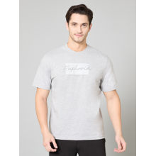 TURNFIT Grey Melange Printed Cotton T Shirt for Men