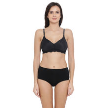 Clovia Cotton Rich Non-Wired Spacer Cup T-Shirt Bra & High Waist Hipster Panty - Black