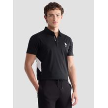 U.S. POLO ASSN. Men Black Nylon Solid/Plain Polo T-Shirt