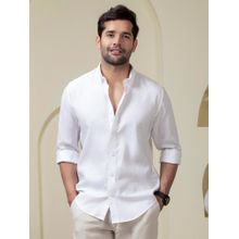 Perch Men White Linen Cotton Button Down Solid Shirt