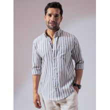 Perch Men Ocean Blue Stripes Linen Cotton Shirt