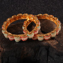 SHOSHAA Gold-plated Red-Green Color Handcrafted Bangle