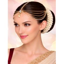 OOMPH Jewellery Gold Kundan and Pearls Maangtikka Matha Patti