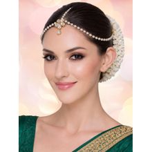 OOMPH Jewellery Gold Kundan and Pearls Floral Maangtikka Matha Patti