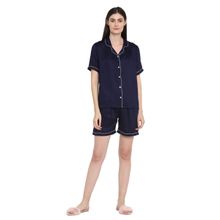 Shopbloom Ultra Soft Navy Modal Satin Short Sleeve Women's Shorts Set - Navy Blue