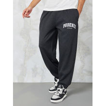 Styli Men Charcoal Self Design City Name Relaxed Terry Joggers
