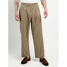 Campus Sutra Men's Khaki Brown Tailored Linen-Blend Trouser