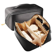 Matra Travel Makeup Bag Cosmetic Storage Leather Vanity Pouch Makeup Organiser - Black