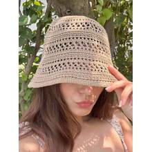 Hair Drama Co. Hollow Knitted Crochet Sun Bucket Hat - Beige