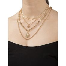 OOMPH Gold tone Multi Layer Multi Stranded Link Chain Necklace Combo of 2